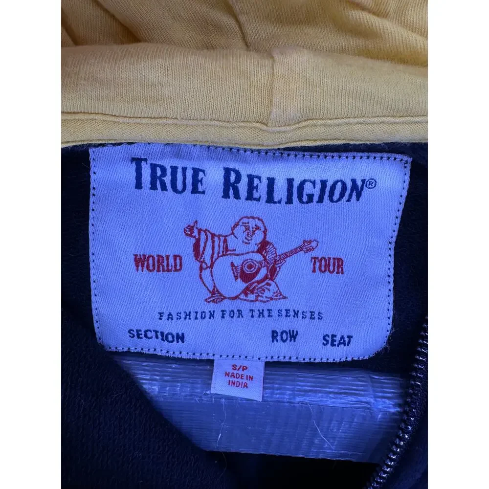 True Religion Black and Yellow Zip Up Hoodie Size Small